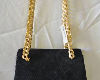BUY IT NOW! $400. Vintage Early 80s/Late 90s Bottega Veneta Suede Intrecciato Weave Gold-Tone Chain Shoulder Bag.  Dimensions are approx. 11"W x 7"H x 3"D.
