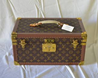 BUY IT NOW! $4500. 1982 Louis Vuitton Train Case. M21822. Coated Canvas with Leather Trim. Dimensions are 16”W x 9”D x 8”H. Brand new!