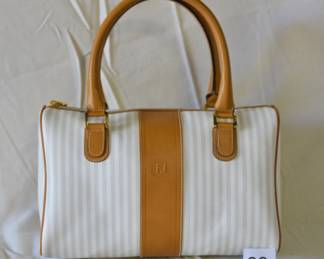 BUY IT NOW! $250. Vintage Fendi White Coated Canvas and Tan Leather Doctor Bag. Dimensions are approx. 11.5"W x 7"H x 5"D.
