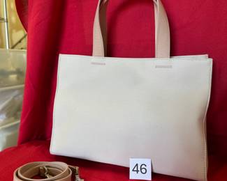 BUY IT NOW! $40. Lord & Taylor, Ivory Canvas Tote, Rose Colored Handles, New. Dimensions are 11.5"W x 8.5"H x 4"D.
