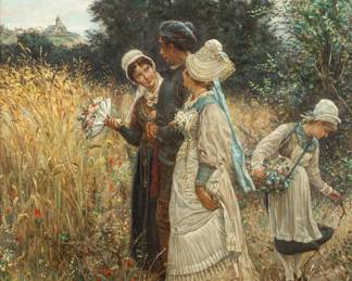 Lot 1005
William John Hennessy, NA (Irish/American, 1839-1917) Oil on Canvas 1881, "En Fete, Calvados", H 41" W 26"