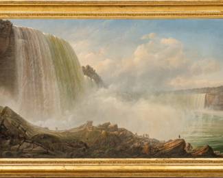Lot 1000
Ferdinand Richardt (American, 1819-1895) Oil on Canvas Ca. 1865, "View of Niagara Falls", H 36.5" W 62.25"