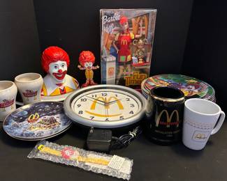 McDonalds Coin Bank, Wall Clock, Barbie, Plates,  More Collectibles