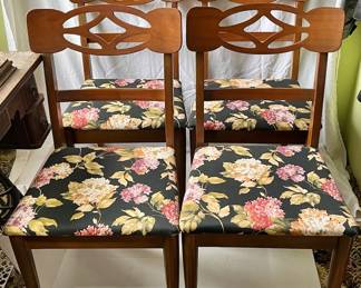 Set of Four Black Pink Floral Upholstered Dining Chairs