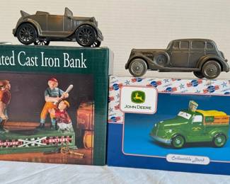 Four Coin Banks John Deer, First Federal,  Animated Cast Iron Baseball Players