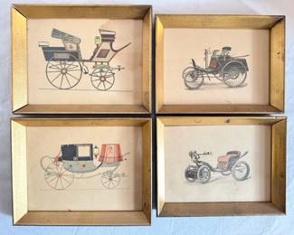 Four Vintage Framed Automobile Prints