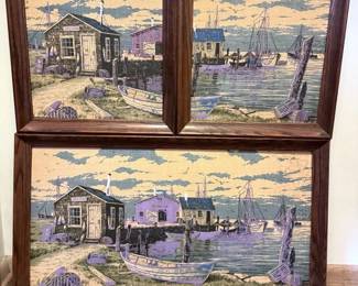 Three Vintage Linen Framed Fishing Prints