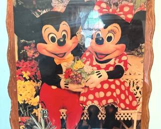 Vintage Mickey Minnie Mouse Lacquered Wood Wall Clock
