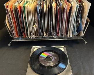 45 RPM Records Midcentury Storage Rack Elton John, Ringo Starr,  More
