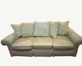 CUSTOM UPHOLSTERED KHAKI SOFA - Custom upholstered couch w/down filled back cushions. - Width: 91" - Depth: 38" - Seat Height: 19 - Total Height 41"