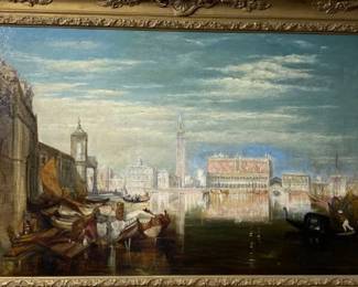 19th Century JMW Turner Style Antique Venice Painting.. unsigned.. oil on canvas.. relined.  size is 20”X 30”