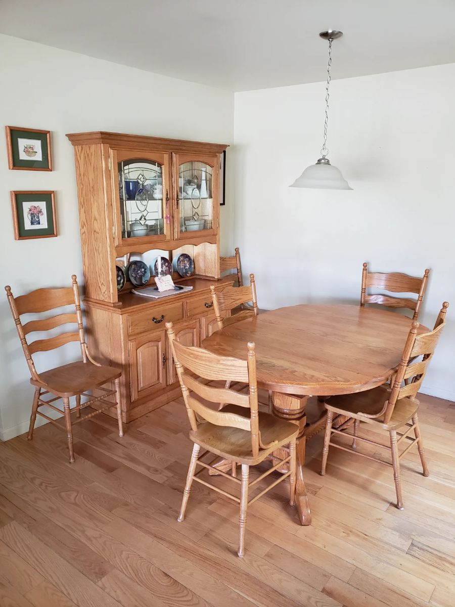 Oak Table and six Chairs with China Cabinet
