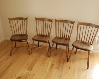 Four wood chairs, original 1950's Hitchcock, refinished in distressed oak.