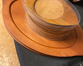 1960's Vintage Sere Teak Wood Eye Shaped Coasters with Cork inserts.