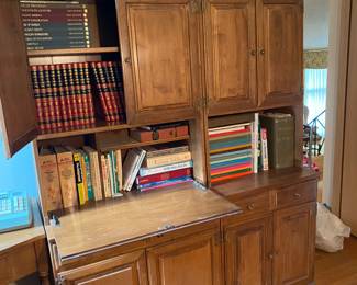 KLING Solid Hard Rock Maple Early American Colonial Style Drop Front Secretary Desk & Bookcase