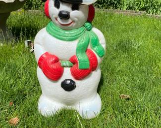 Vintage Grand Venture Snowman Christmas Green Scarf Lighted Blow Mold
