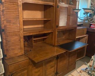 Ethan Allen Mid Century Shutter Door Cabinet with upper Cabinet Bookcase in Maple with Nutmeg Finish