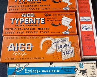 Vintage Index Tabbing inserts 1953 Box Advertising AICO Typerite                                                                                           
 & Vintage Insertable Index Tabs Aico Grip G.J. Aigner Co