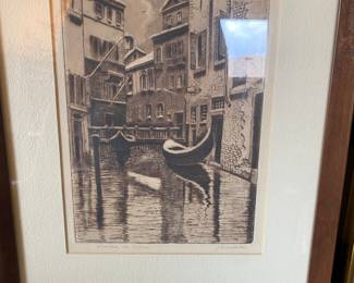Framed "Venice in Snow" by Artist J Cassadei