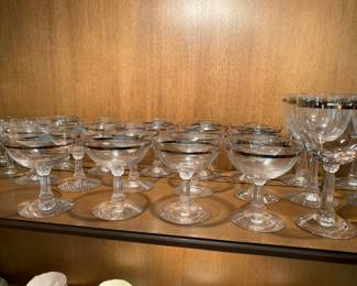 Vintage Fostoria Reflection  Stem Glass Ware, Silver Platinum Band