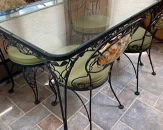 Vintage Woodard Wrought Iron Patio set Furniture with Original Upholstered Seats