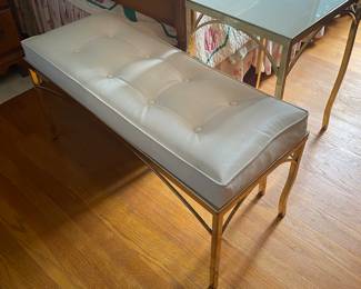 Faux Leather Bench in White/Gold