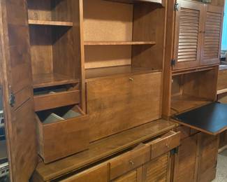 Ethan Allen Mid Century Shutter Door Cabinet with upper Cabinet Bookcase & Bar Cabinet in Maple with Nutmeg Finish