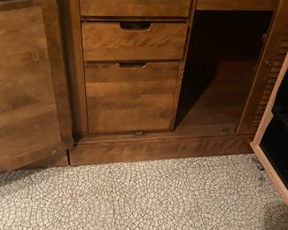 Ethan Allen Mid Century Shutter Door Writing Desk Cabinet with Storage in Maple with Nutmeg Finish