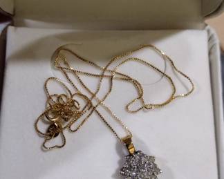 14K Gold Necklace and diamond pendant