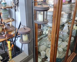wrought iron hanging lanterns and stand 