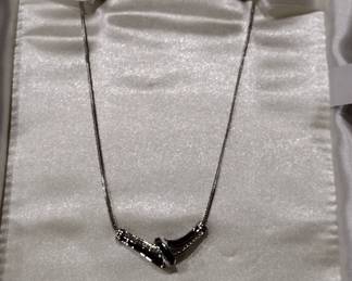 10 karat white gold sapphire and diamond necklace. Much prettier in person