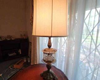 Vintage Ornate Brass Dangling Crystal Table Lamp