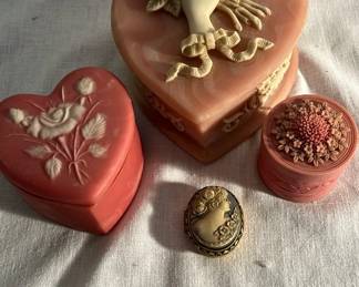 Pink Incolay Stone Trinket Boxes