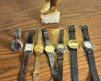 Grouping Of Mens Watches And Sailboat Paperweight
