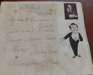 Signed note from American humorist Marshall P. Wilder.
