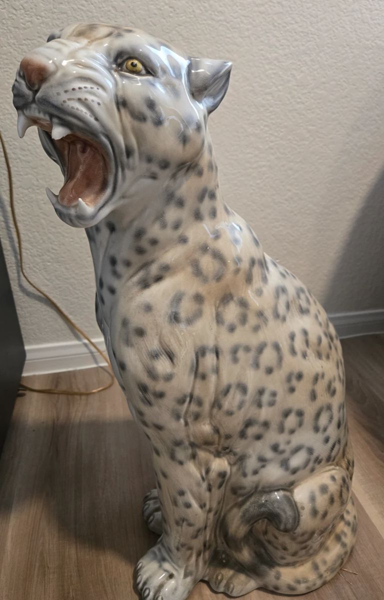 Snow Leopard Ceramic Statue 1970s