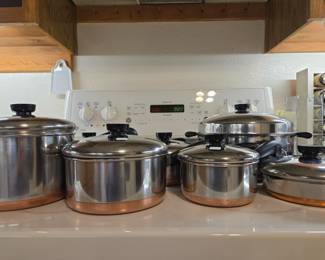 Vintage Revere Ware Copper Bottom Pots & Pans complete set