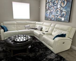 Faux White Leather Sectional w/ Electric Recliners