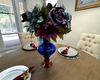 Cobalt Blue Vase w/ Silk Flowers