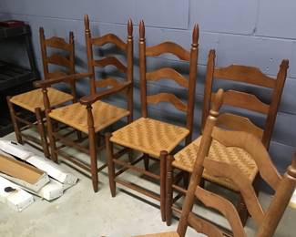 dining chairs set of six with cord bottom and one with arms. Pair of side chairs. Knoxville Tennessee 1940’s  seat bottoms sturdy
