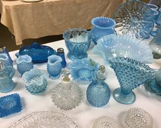 Fenton blue hobnail 1920’s and 1950’s. Moonstone