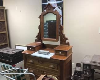 Victorian dresser with collar boxes, mirror, and marble insert. Great condition and nice size