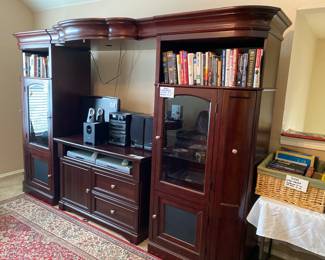 Media center with shelving and cabinets 