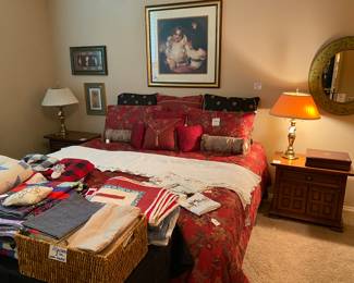 King bed , retro night stand pair , lamps, art, mirrors…