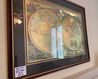 Gold foil split globe print 