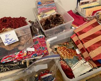 Lots of upholstery pieces- small enough to cover a stool and big enough to cover a chair , trim 