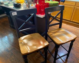 Pair of blue wood bar stools 