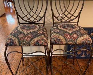 Pair of metal bar stools - classic upholstery 