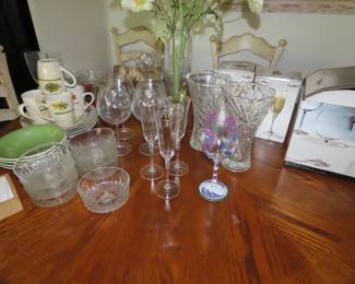 Everyday dishes, stemware and fruit bowls.