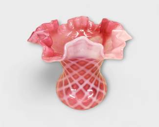 Ruffle Top Pink & White Criss Cross Vase